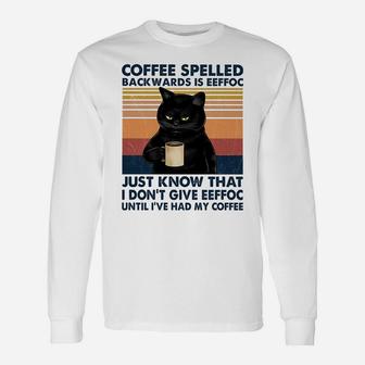 Coffee Spelled Backwards Is Eeffoc Cat Drinking Vintage Sweatshirt Unisex Long Sleeve | Crazezy CA