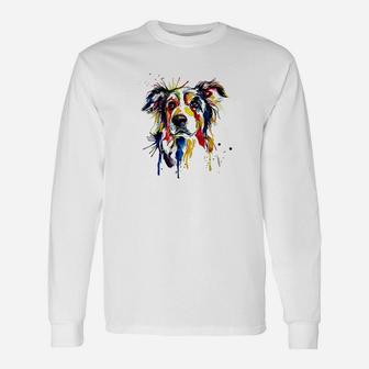 Colorful Border Collie Dog Lover Dad Mom Unisex Long Sleeve | Crazezy