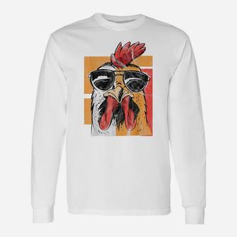 Cool Rooster Wearing Sunglasses Retro Vintage Chicken Tee Unisex Long Sleeve | Crazezy AU