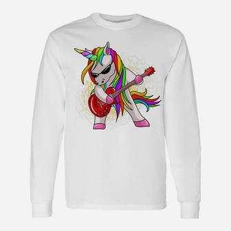Cool Unicorn Playing Guitar | Funny Animal Guitarist Gift Unisex Long Sleeve | Crazezy