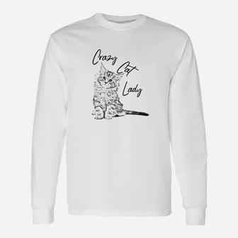 Crazy Cat Lady Langarmshirts in Weiß, Lustiges Katzenliebhaber Tee - Seseable