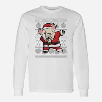 Cream French Bulldog Dabbing Dog Dab Christmas Sweatshirt Unisex Long Sleeve | Crazezy