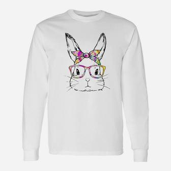 Cute Bunny Face Tie Dye Glasses Easter Day Unisex Long Sleeve | Crazezy AU
