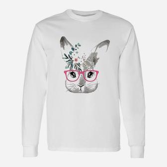 Cute Bunny Face With Pink Glasses Unisex Long Sleeve | Crazezy