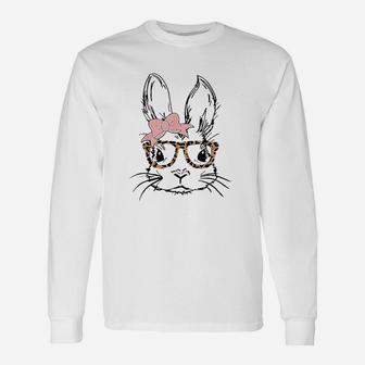 Cute Bunny Rabbit Face Wearing Leopard Glasses Easter Unisex Long Sleeve | Crazezy CA