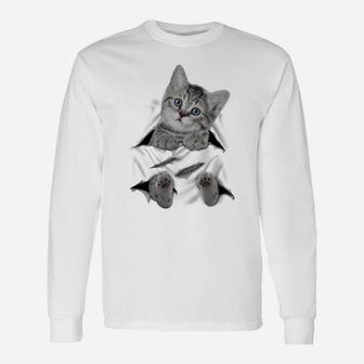 Cute Cat Peeking Out Hanging Funny Gift For Kitty Lovers Unisex Long Sleeve | Crazezy