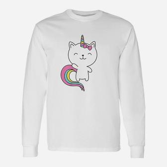 Cute Cat Unicorn Horn Rainbow Pastel Colors Unisex Long Sleeve | Crazezy AU