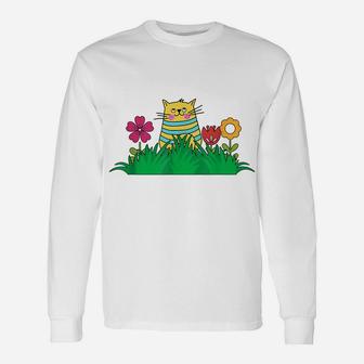 Cute Cat With Flowers Tee, Spring Flower Unisex Long Sleeve | Crazezy AU