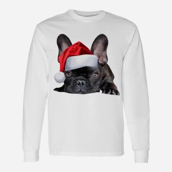 Cute French Bulldog Santa Hat Frenchie Image Christmas Gift Sweatshirt Unisex Long Sleeve | Crazezy CA