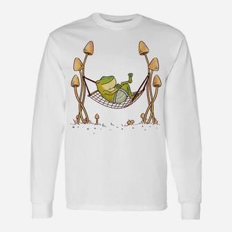 Cute Frog Chilling In Hammock Chill Cottagecore Aesthetic Unisex Long Sleeve | Crazezy