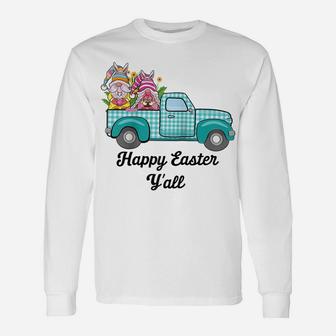 Cute Gnomes With Bunny Ears Egg Hunting Truck Easter Gnome Raglan Baseball Tee Unisex Long Sleeve | Crazezy CA