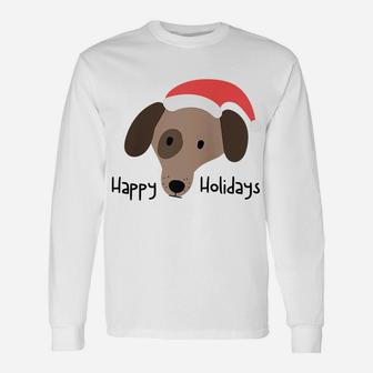 Cute Hand-Drawn Dog Christmas Puppy With Funny Santa Hat Raglan Baseball Tee Unisex Long Sleeve | Crazezy CA