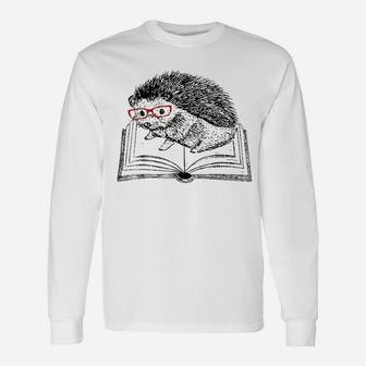 Cute Hedgehog Book Nerd Unisex Long Sleeve | Crazezy
