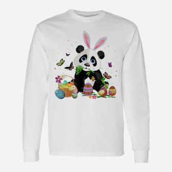 Cute Panda Bunny Egg Hunting Colorful Egg Happy Easter Day Unisex Long Sleeve | Crazezy UK