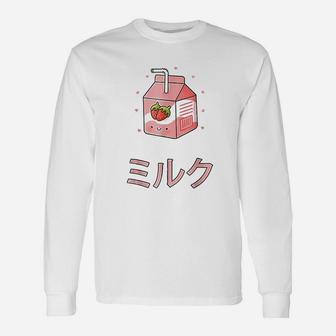Cute Retro 90S Japanese Kawaii Strawberry Milk Shake Carton Unisex Long Sleeve | Crazezy UK