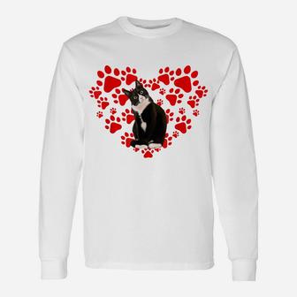 Cute Tuxedo Valentines Day Hearts Gift For Cat Lovers Unisex Long Sleeve | Crazezy DE