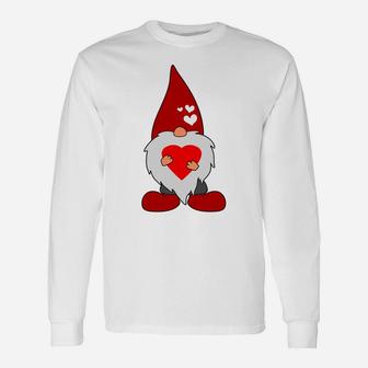 Cute Valentines Day Holiday Gnome With Love Heart Gift Unisex Long Sleeve | Crazezy DE