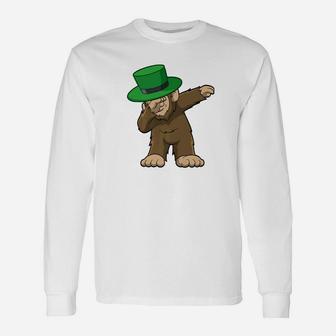 Dabbing Leprechaun Bigfoot St Patricks Day Squatch Long Sleeve T-Shirt - Thegiftio UK