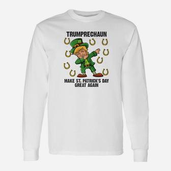 Dabbing Trumprechaun St Patricks Day Horse Shoe Dab Long Sleeve T-Shirt - Thegiftio UK