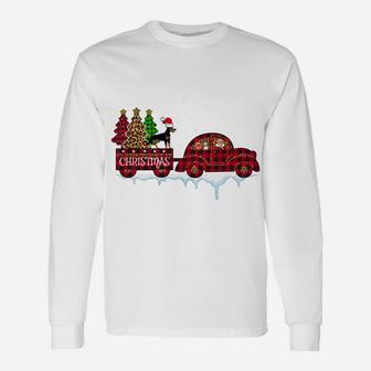 Doberman Dog Christmas Red Plaid Truck Santa Xmas Tree Gift Sweatshirt Unisex Long Sleeve | Crazezy