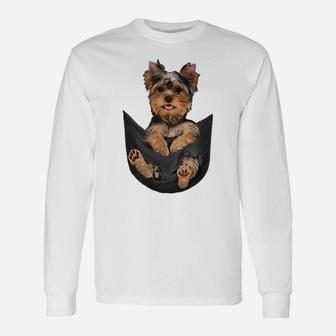 Dog Lovers Gifts Yorkshire Terrier In Pocket Funny Dog Face Unisex Long Sleeve | Crazezy AU