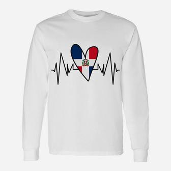 Dominican Flag Heartbeat Ekg Heart Unisex Long Sleeve | Crazezy