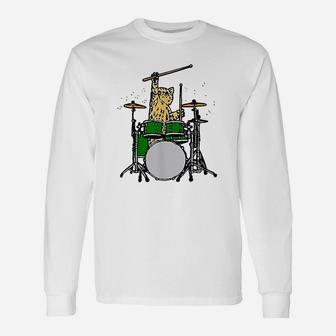 Drummer Cat Music Lover Musician Playing The Drums Unisex Long Sleeve | Crazezy