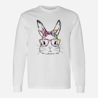 Dy Cute Bunny Face Tie Dye Glasses Easter Day Unisex Long Sleeve | Crazezy UK