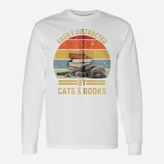 Easily Distracted By Cats And Books Funny Cat And Book Lover Zip Hoodie Unisex Long Sleeve | Crazezy