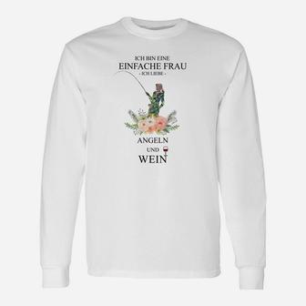 Einfache Frau Angeln und Wein Langarmshirts, Weißes Damen Tee - Seseable