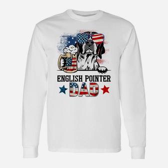 English Pointer Dog Dad American Flag Glasses Unisex Long Sleeve | Crazezy