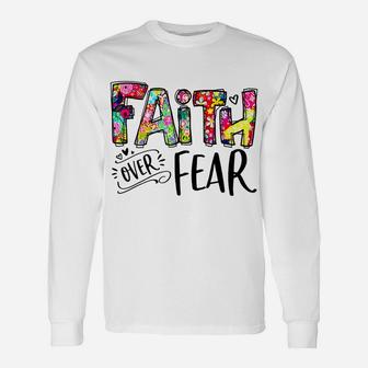 Faith Over Fear Flower Style Watercolor Retro Vintage Unisex Long Sleeve | Crazezy CA