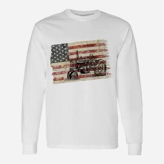 Farming Patriotic American Usa Flag Antique Tractor Unisex Long Sleeve | Crazezy UK