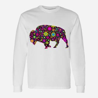 Flower Patterns Bison Buffalo T Shirt Unisex Long Sleeve | Crazezy
