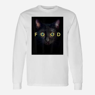 Food Black Cat Face Yellow Eyes Cats Lovers Gifts Men Women Unisex Long Sleeve | Crazezy