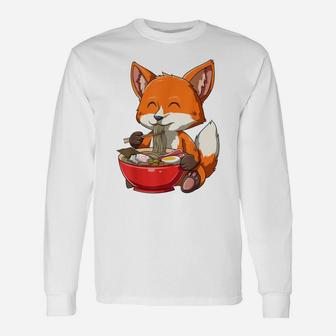 Fox Eating Ramen Ramen Noodle Lovers Fox Themed Gift Unisex Long Sleeve | Crazezy