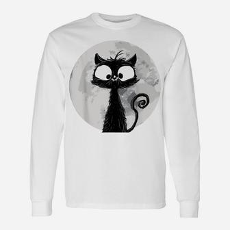 Full Moon Cat | Cute Cat In Front Of Moon | Black Cat Unisex Long Sleeve | Crazezy