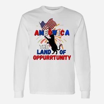 Funny 4Th Of July Ameowica The Land Of Opportunity Kitties Unisex Long Sleeve | Crazezy DE