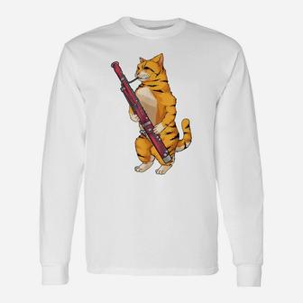 Funny Cat Playing Bassoon | Cool Animal Lover Musician Gift Unisex Long Sleeve | Crazezy