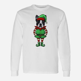 Funny Christmas Elf Boston Terrier Dog Sweatshirt Unisex Long Sleeve | Crazezy AU