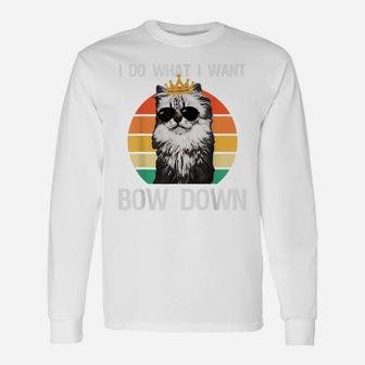 Funny I Do What I Want Bow Down Vintage Cat Lovers Unisex Long Sleeve | Crazezy UK