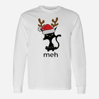 Funny Meh Cat Shirt For Cat Lovers Ugly Christmas Sweatshirt Unisex Long Sleeve | Crazezy UK