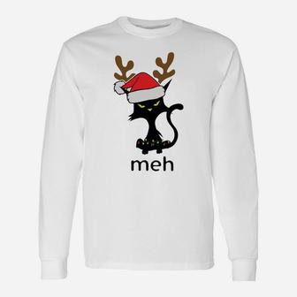 Funny Meh Cat Shirt For Cat Lovers Ugly Christmas Unisex Long Sleeve | Crazezy