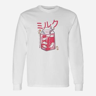 Funny Retro 90S Soft Grunge Japanese Kawaii Strawberry Milk Unisex Long Sleeve | Crazezy