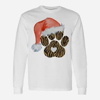 Funny Santa Hat Dog Cat Paw Print Tshirt Christmas Clothes Unisex Long Sleeve | Crazezy