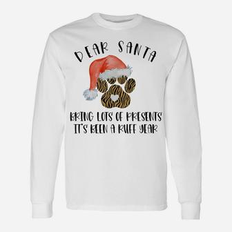 Funny Santa Hat Dog Cat Paw Print Tshirt Christmas Clothes Unisex Long Sleeve | Crazezy