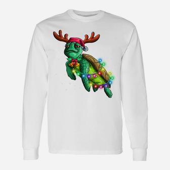 Funny Sea Turtle Christmas Lights Santa Hat Turtle Xmas Gift Sweatshirt Unisex Long Sleeve | Crazezy CA