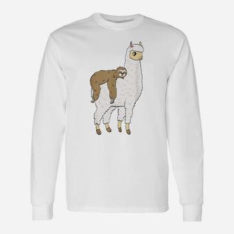 Funny Sloth On Alpaca Llama Taking A Nap Gift Animal Unisex Long Sleeve | Crazezy