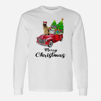 German Shepherd Ride Red Truck Christmas Pajama Raglan Baseball Tee Unisex Long Sleeve | Crazezy