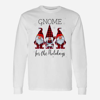 Gnome For The Holidays Buffalo Plaid 3 Gnomes Christmas Xmas Raglan Baseball Tee Unisex Long Sleeve | Crazezy UK
